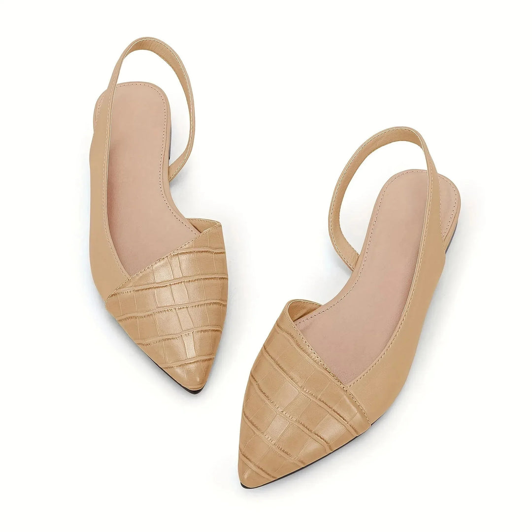 Imogen | Elegant Pointed Toe Slingback Flats With Croc Print