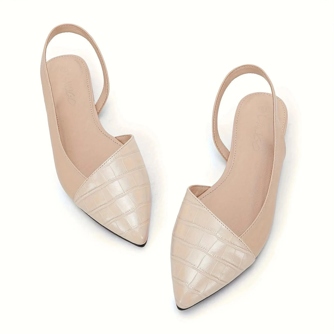 Imogen | Elegant Pointed Toe Slingback Flats With Croc Print