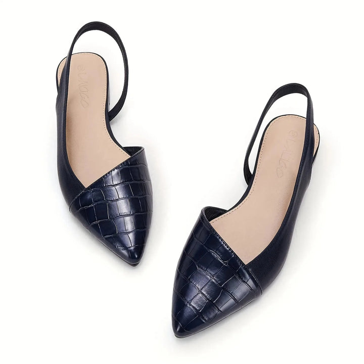 Imogen | Elegant Pointed Toe Slingback Flats With Croc Print