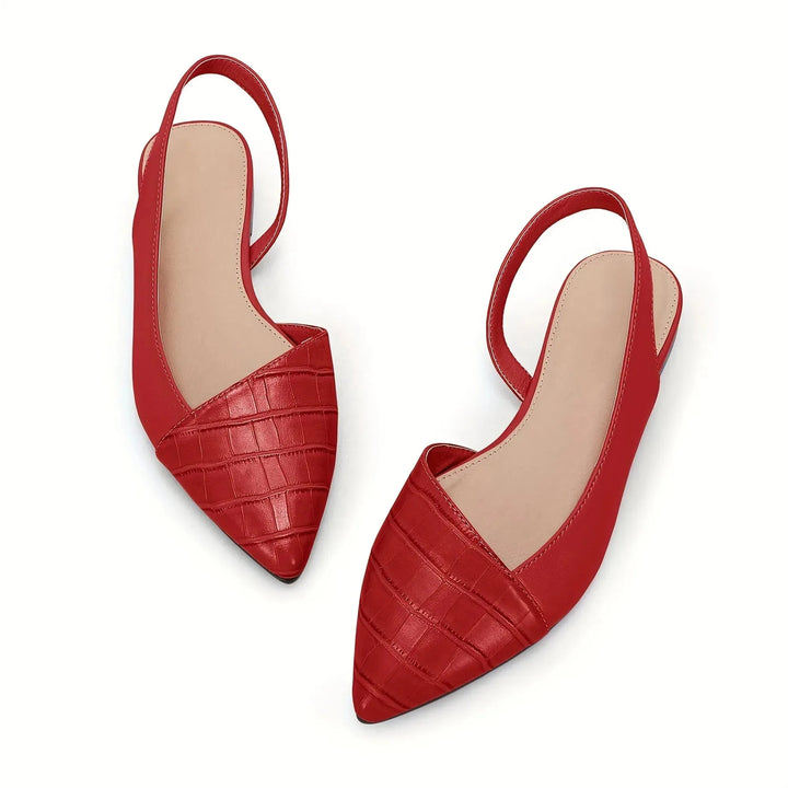 Imogen | Elegant Pointed Toe Slingback Flats With Croc Print