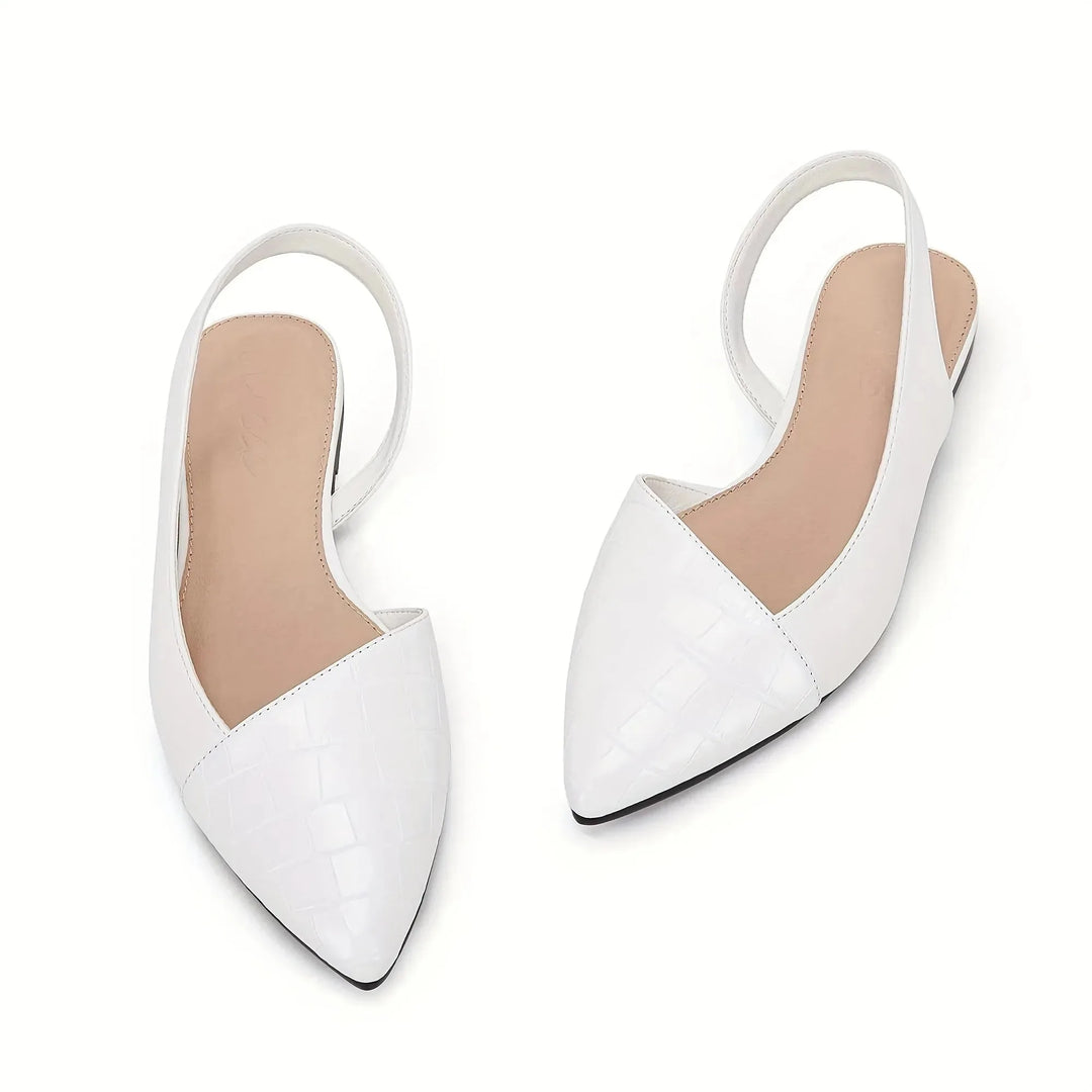 Imogen | Elegant Pointed Toe Slingback Flats With Croc Print