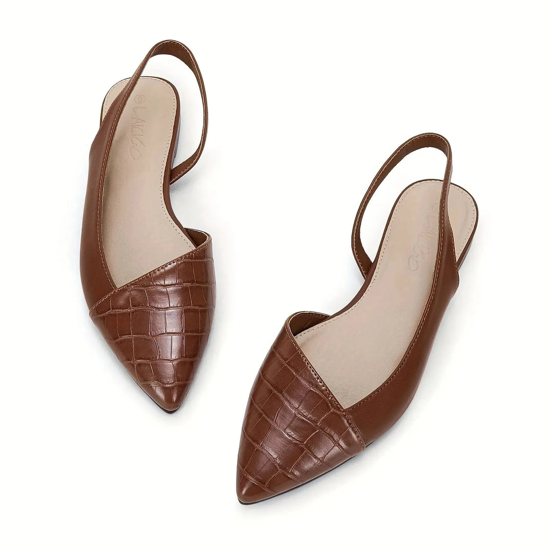 Imogen | Elegant Pointed Toe Slingback Flats With Croc Print