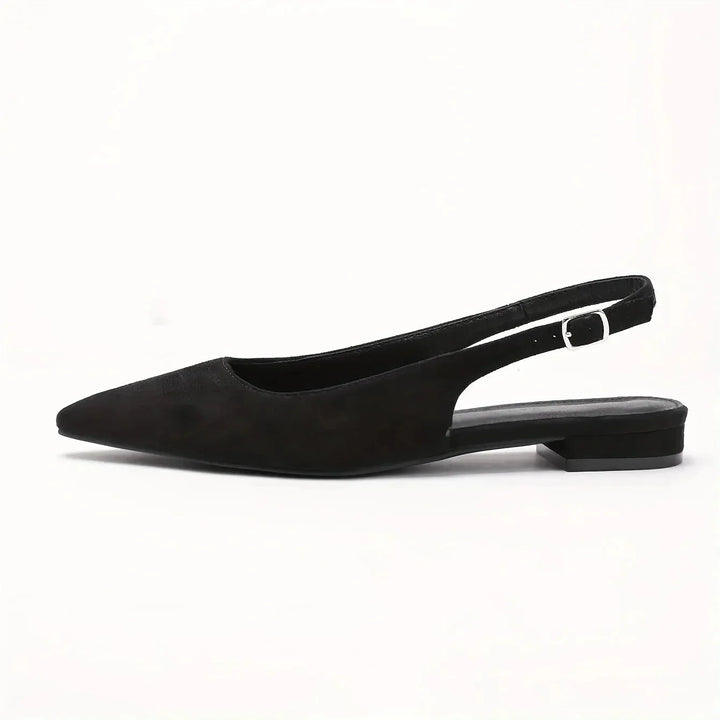 Black Women's Pointed Toe Slingback Flats — Kira Elegant Low-Heel - Profile View