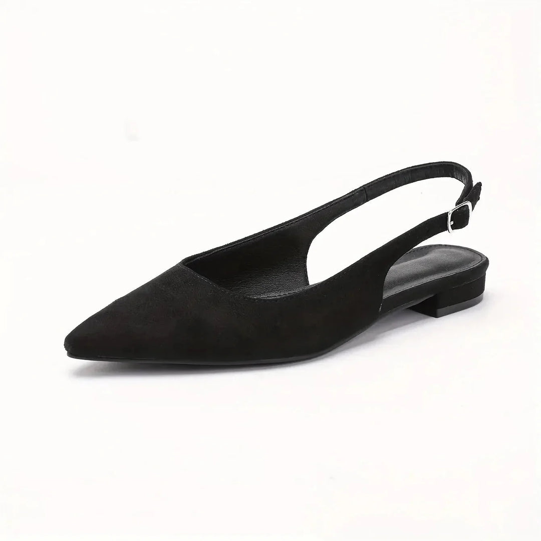 Black Women's Pointed Toe Slingback Flats — Kira Elegant Low-Heel - Side Pose