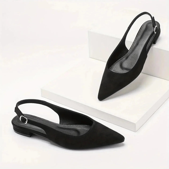 Black Women's Pointed Toe Slingback Flats — Kira Elegant Low-Heel - Studio White
