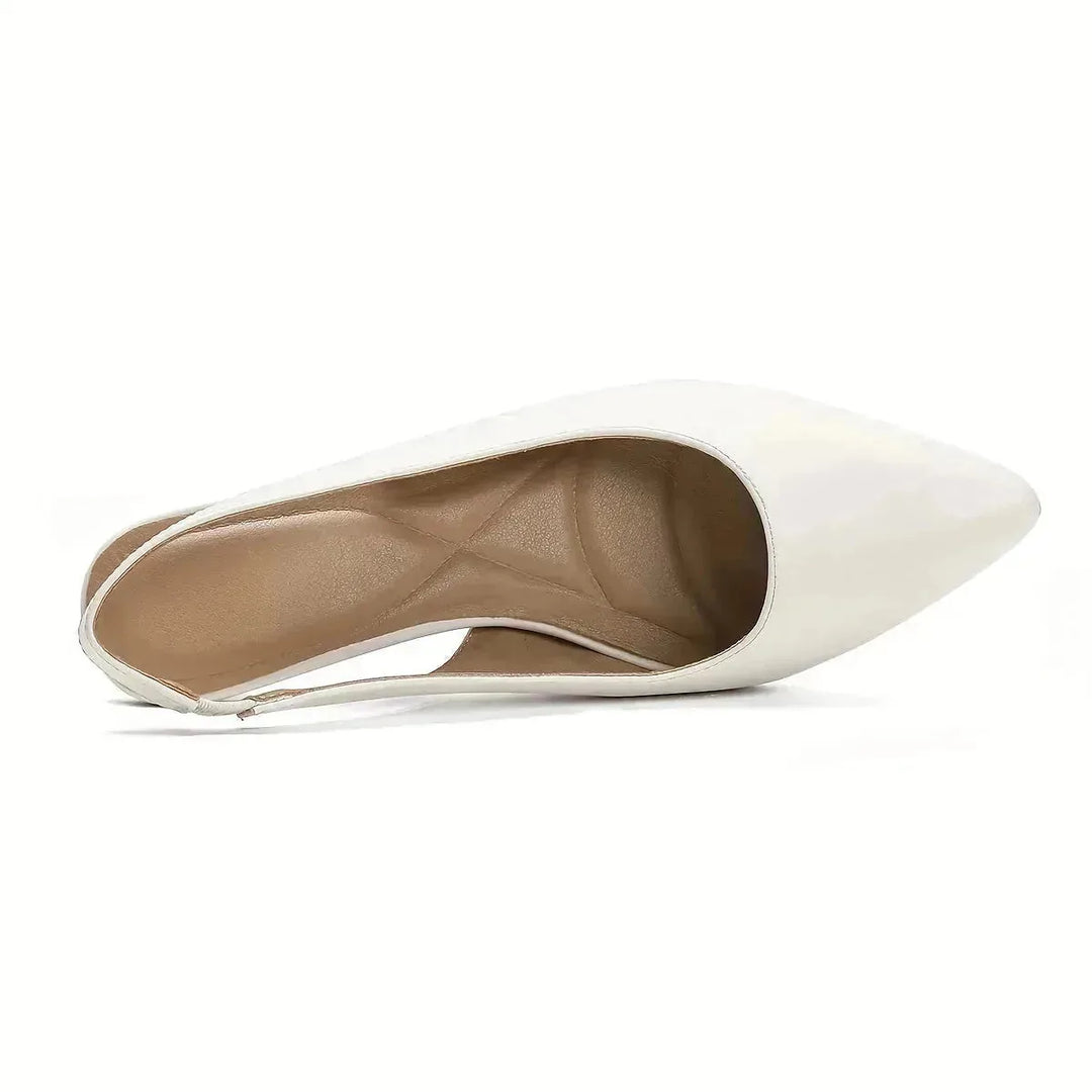 Lily | Elegant Pointed Toe White Kitten Heels With Slingback