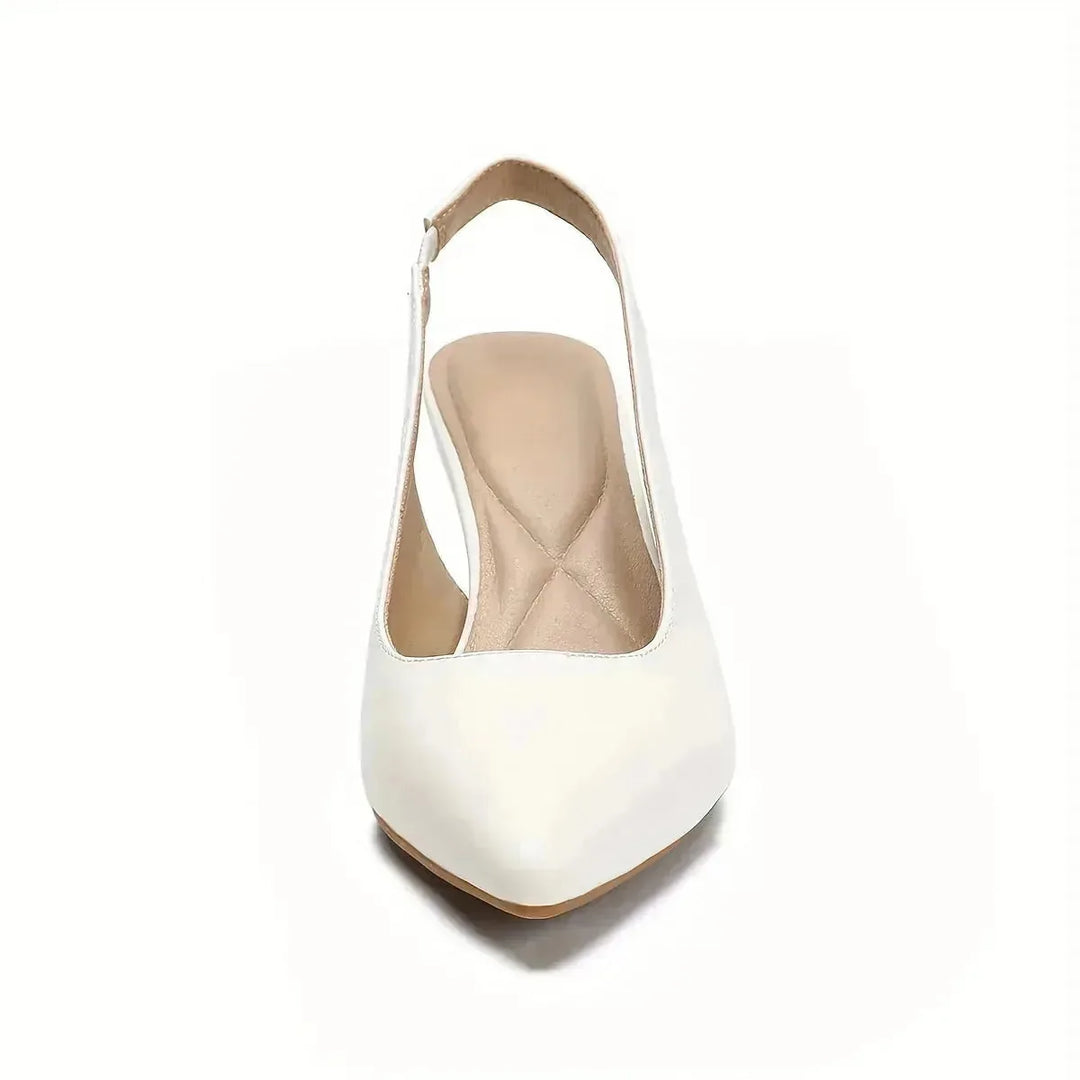 Lily | Elegant Pointed Toe White Kitten Heels With Slingback