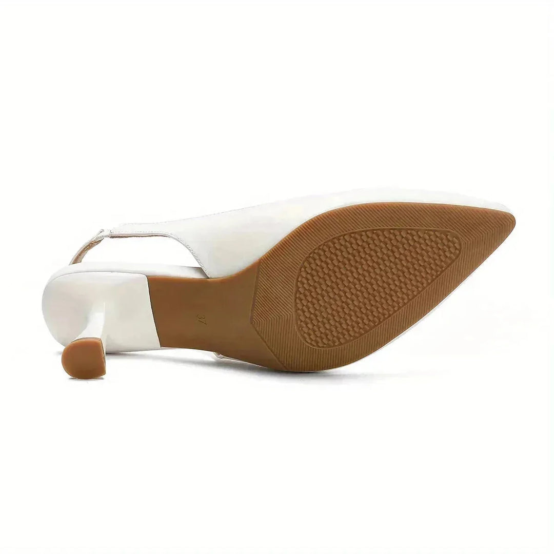 Lily | Elegant Pointed Toe White Kitten Heels With Slingback