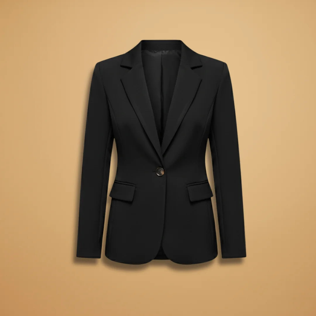 Black Professional Women's Blazer with Notched Lapel - Front Full