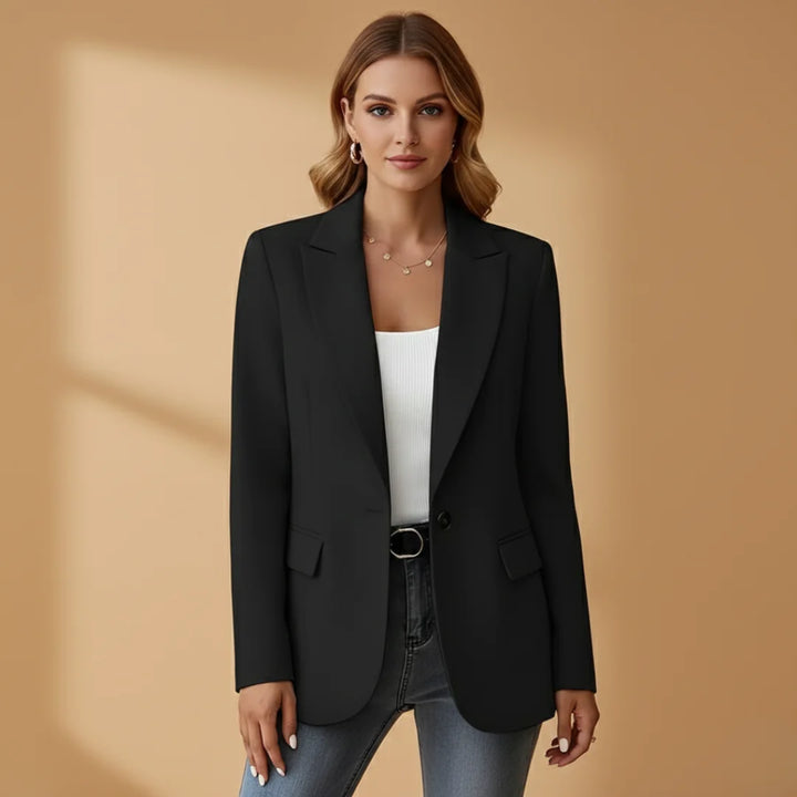 Black Professional Women's Blazer with Notched Lapel - Worn Lifestyle