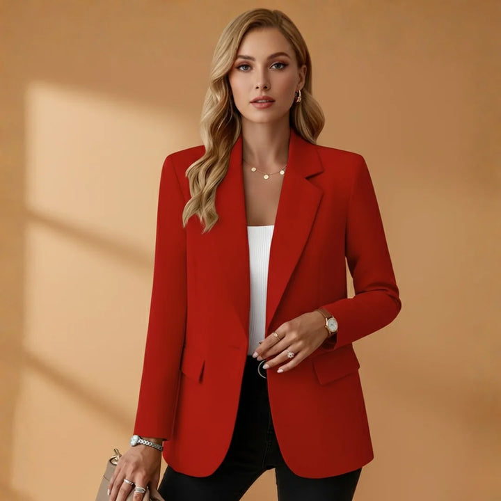 Red Professional Women's Blazer with Notched Lapel - Studio Front