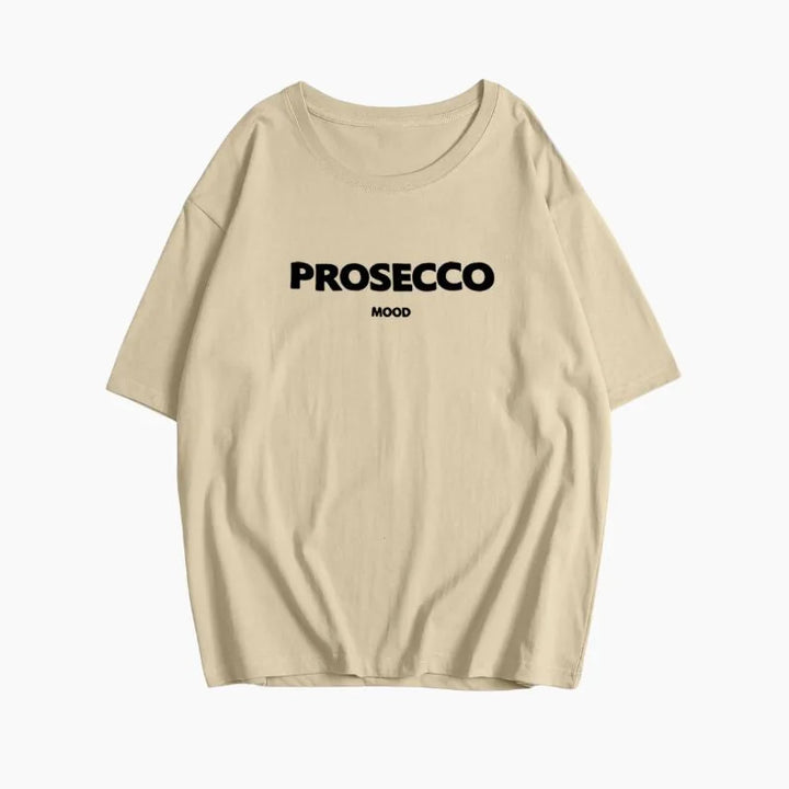 Beige Women's Prosecco Graphic T-Shirt — Issy Cotton Statement Mood - Lifestyle Shot