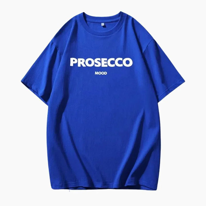 Blue Women's Prosecco Graphic T-Shirt — Issy Cotton Statement Mood - Relaxed Fit