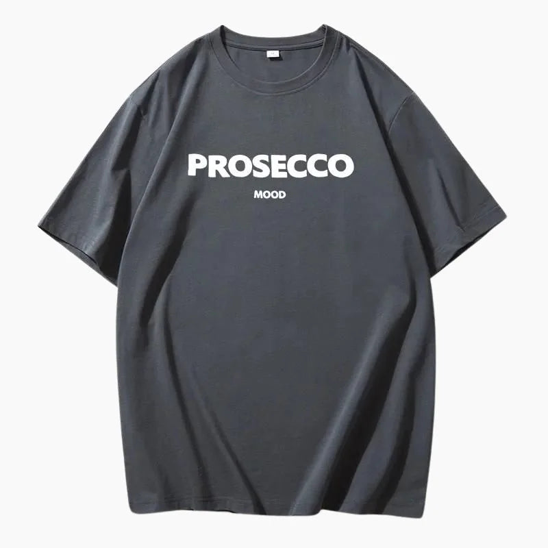 Gray Women's Prosecco Graphic T-Shirt — Issy Cotton Statement Mood - Model Pose