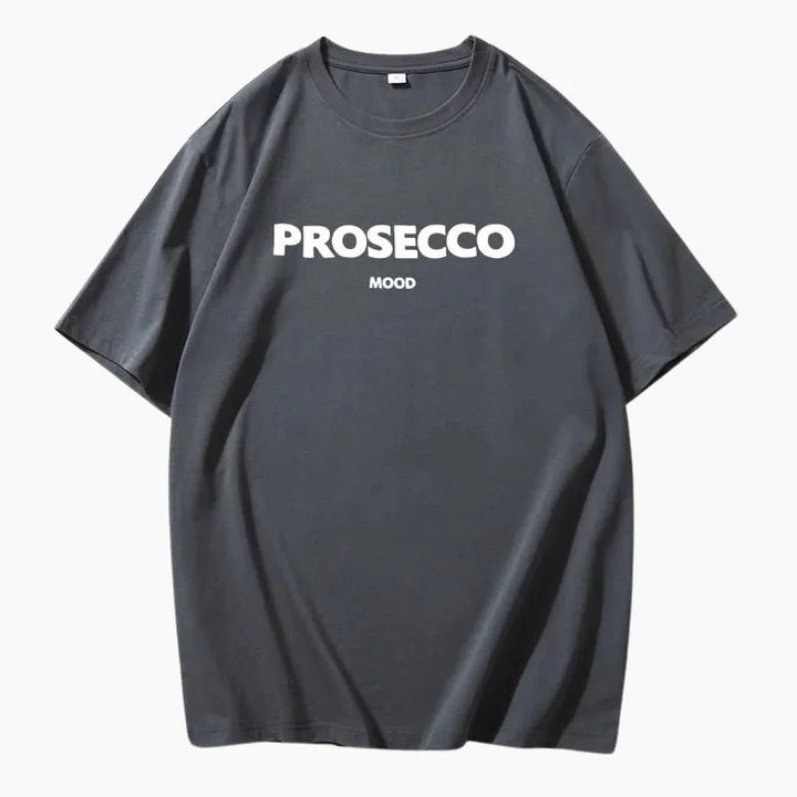 Gray Women's Prosecco Graphic T-Shirt — Issy Cotton Statement Mood - Model Pose