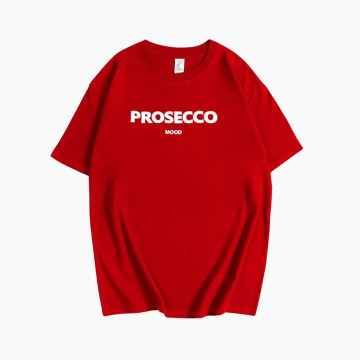 Red Women's Prosecco Graphic T-Shirt — Issy Cotton Statement Mood - Front Detail