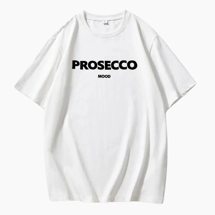 White Women's Prosecco Graphic T-Shirt — Issy Cotton Statement Mood - Oversized Fit