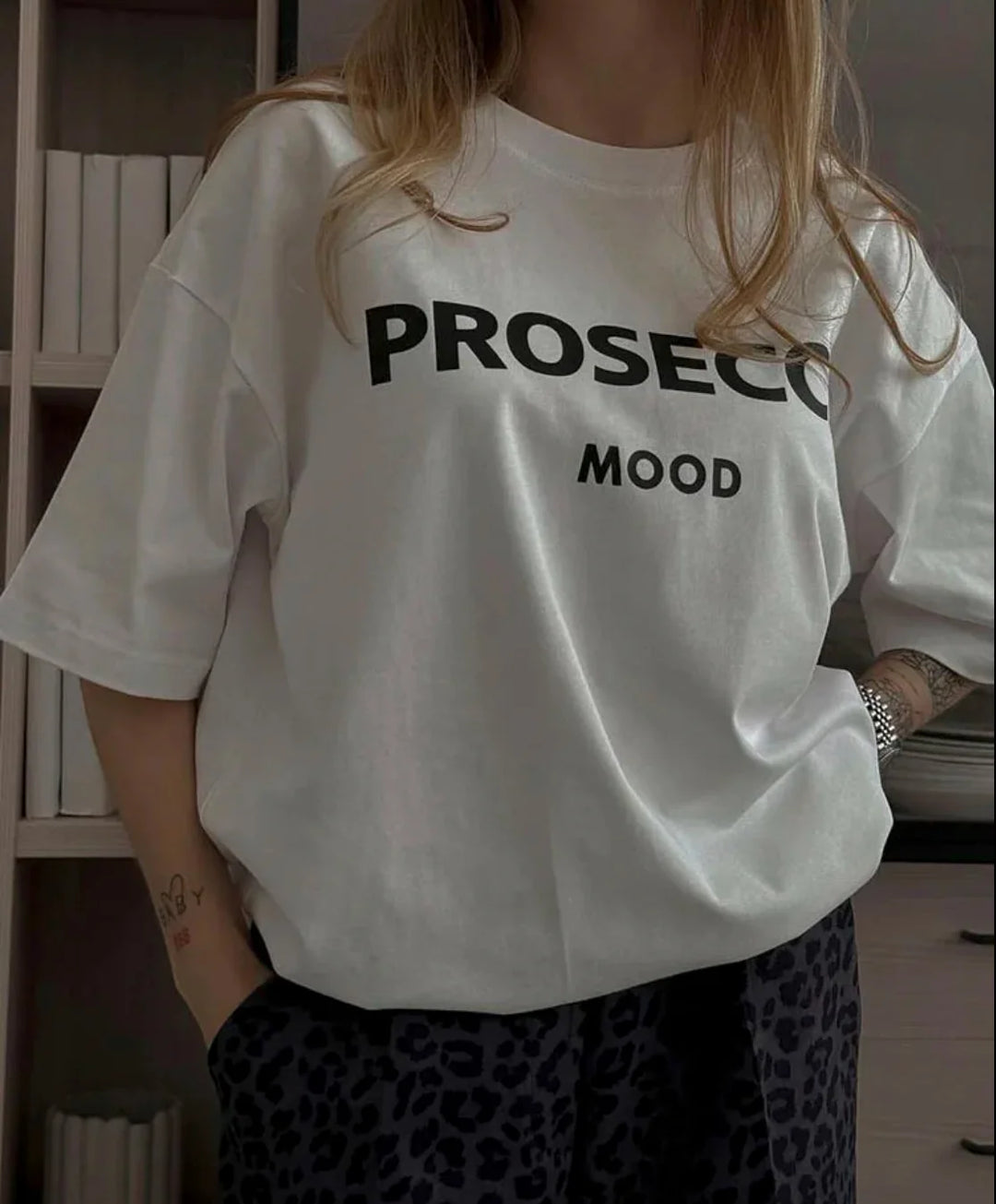 White Women's Prosecco Graphic T-Shirt — Issy Cotton Statement Mood - Worn Lifestyle