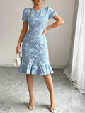 Rosalind | Elegant Puff Sleeve Baby Blue Dress with Ruffle Hem