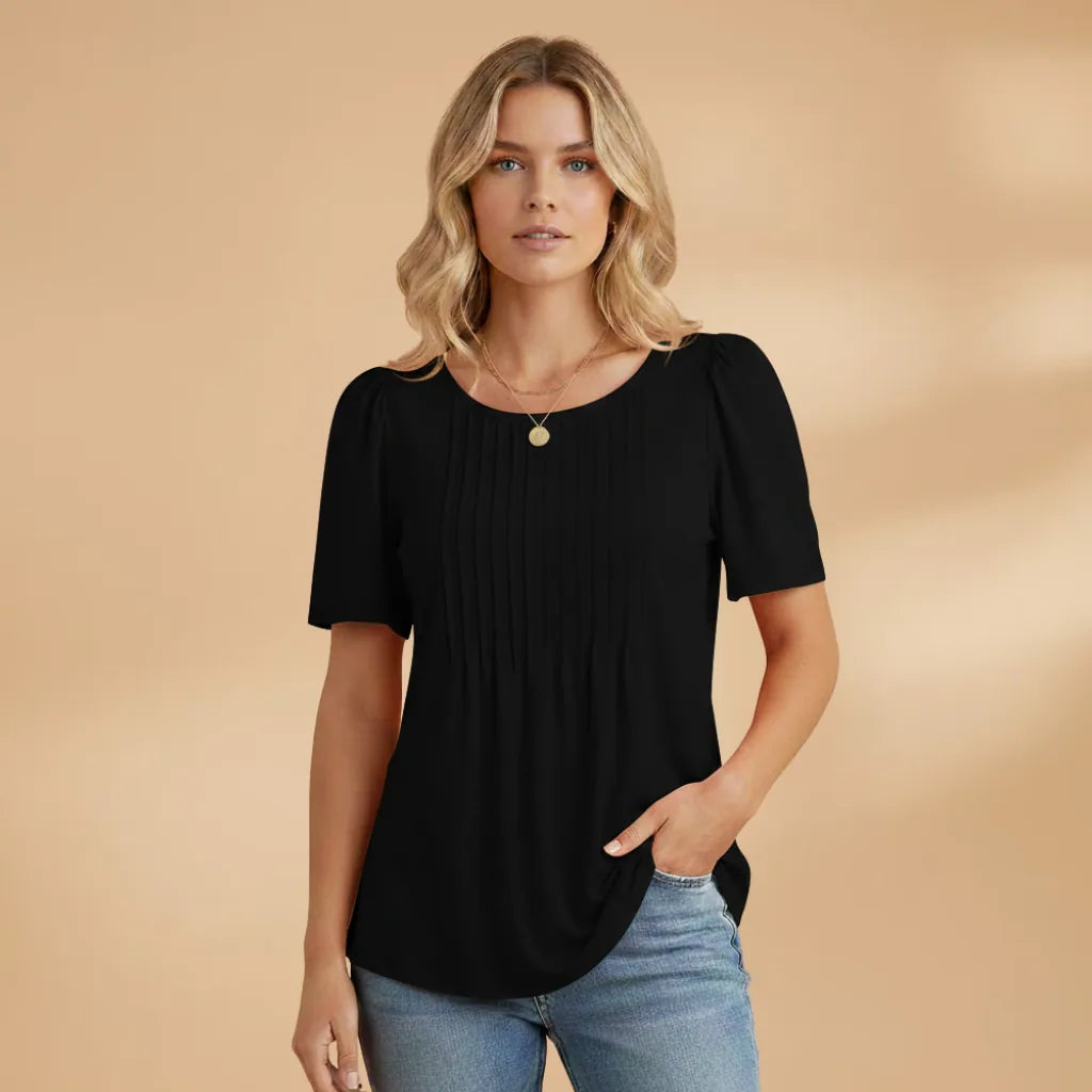 Grace | Refined Women's Puff Sleeve T-Shirt with Pleated Front