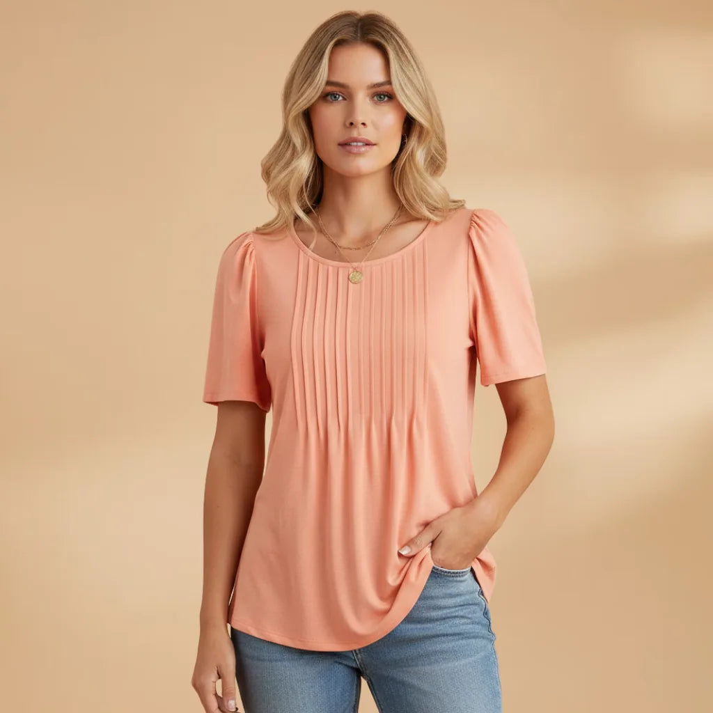 Grace | Refined Women's Puff Sleeve T-Shirt with Pleated Front
