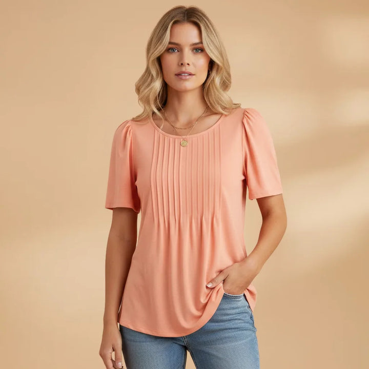 Grace | Refined Women's Puff Sleeve T-Shirt with Pleated Front