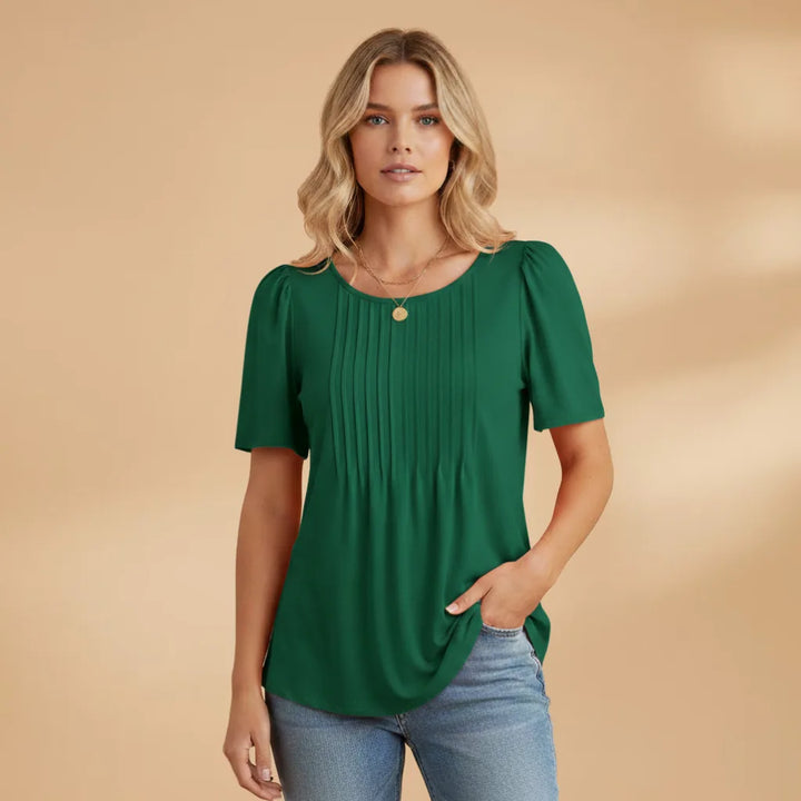 Grace | Refined Women's Puff Sleeve T-Shirt with Pleated Front