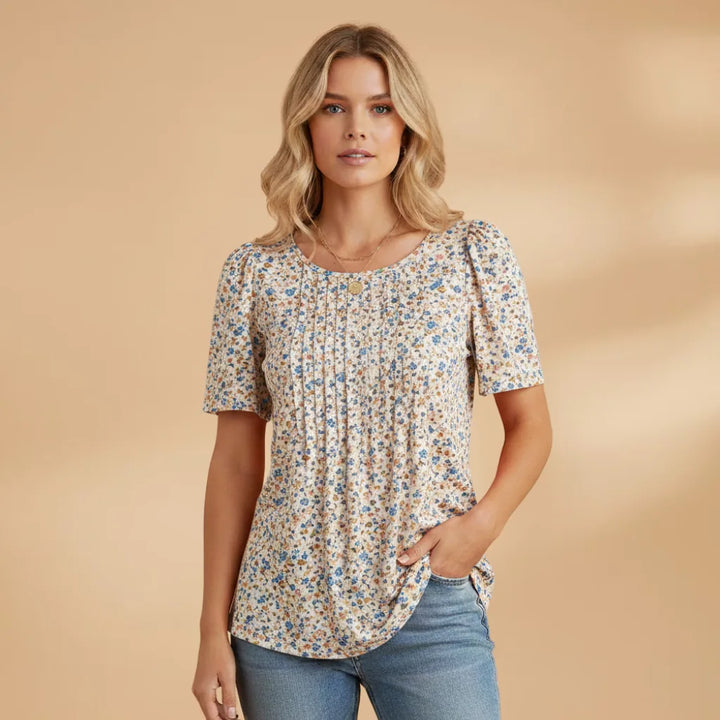 Grace | Refined Women's Puff Sleeve T-Shirt with Pleated Front