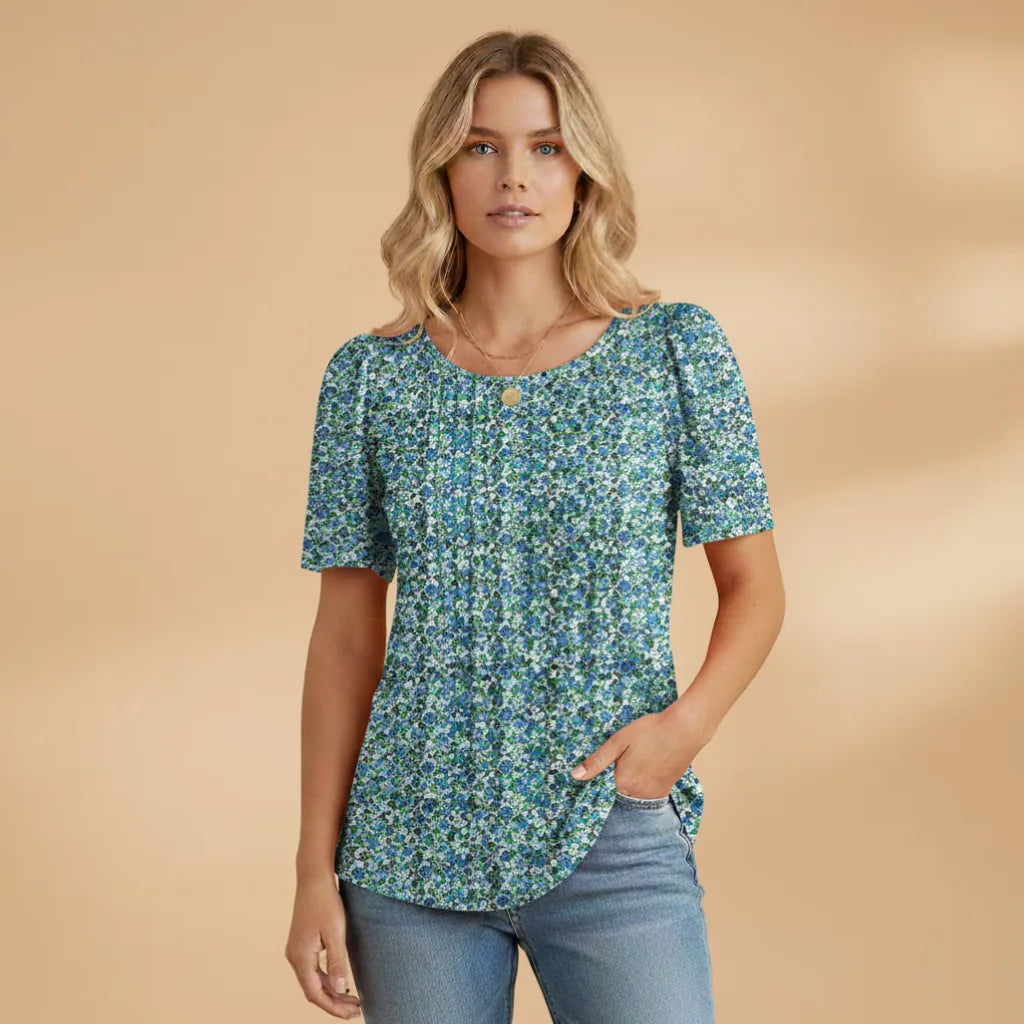 Grace | Refined Women's Puff Sleeve T-Shirt with Pleated Front