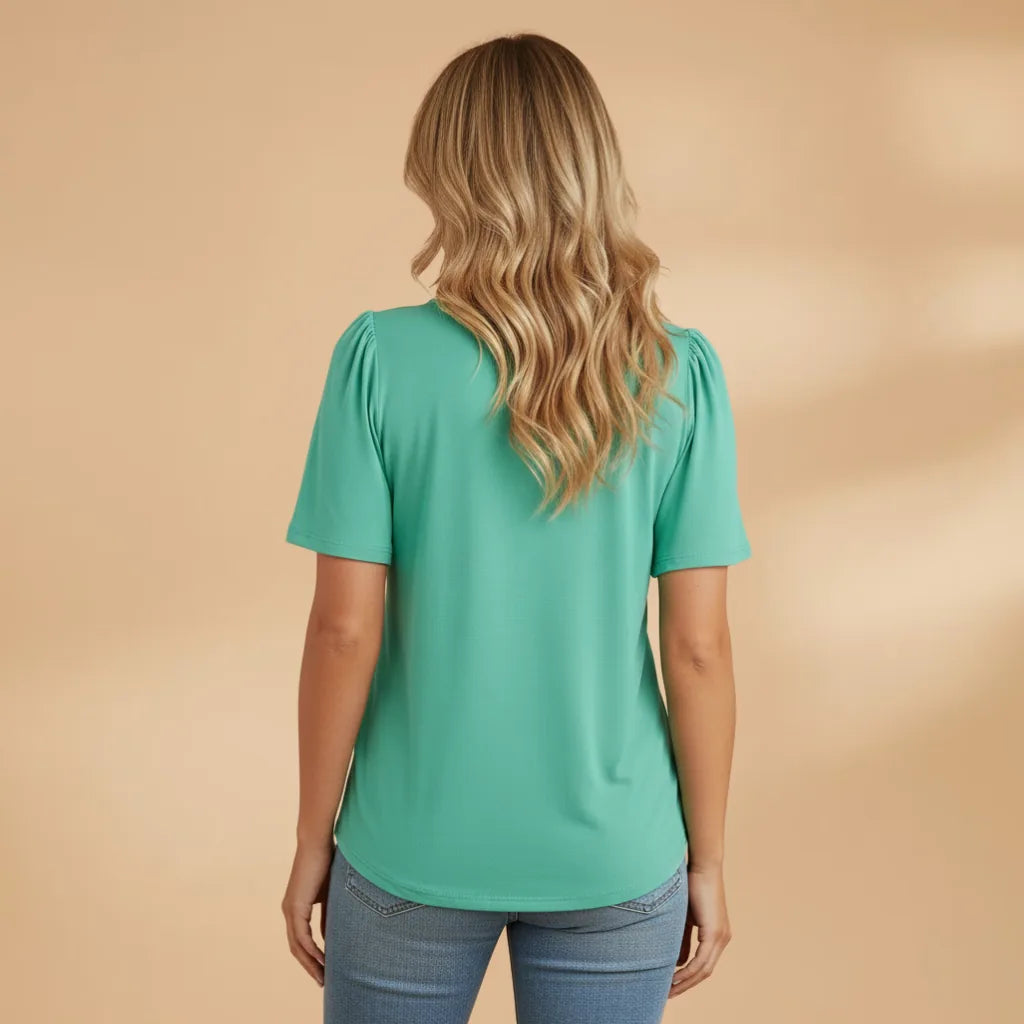 Grace | Refined Women's Puff Sleeve T-Shirt with Pleated Front
