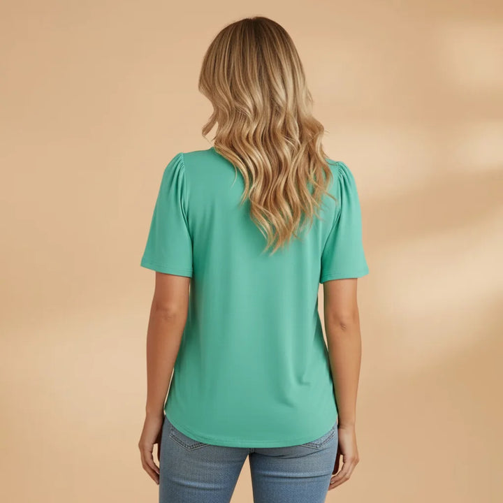 Grace | Refined Women's Puff Sleeve T-Shirt with Pleated Front