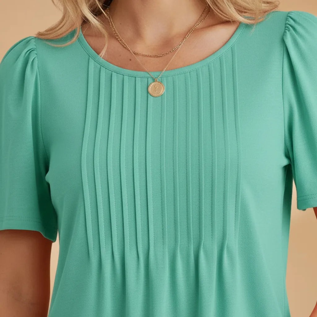 Grace | Refined Women's Puff Sleeve T-Shirt with Pleated Front