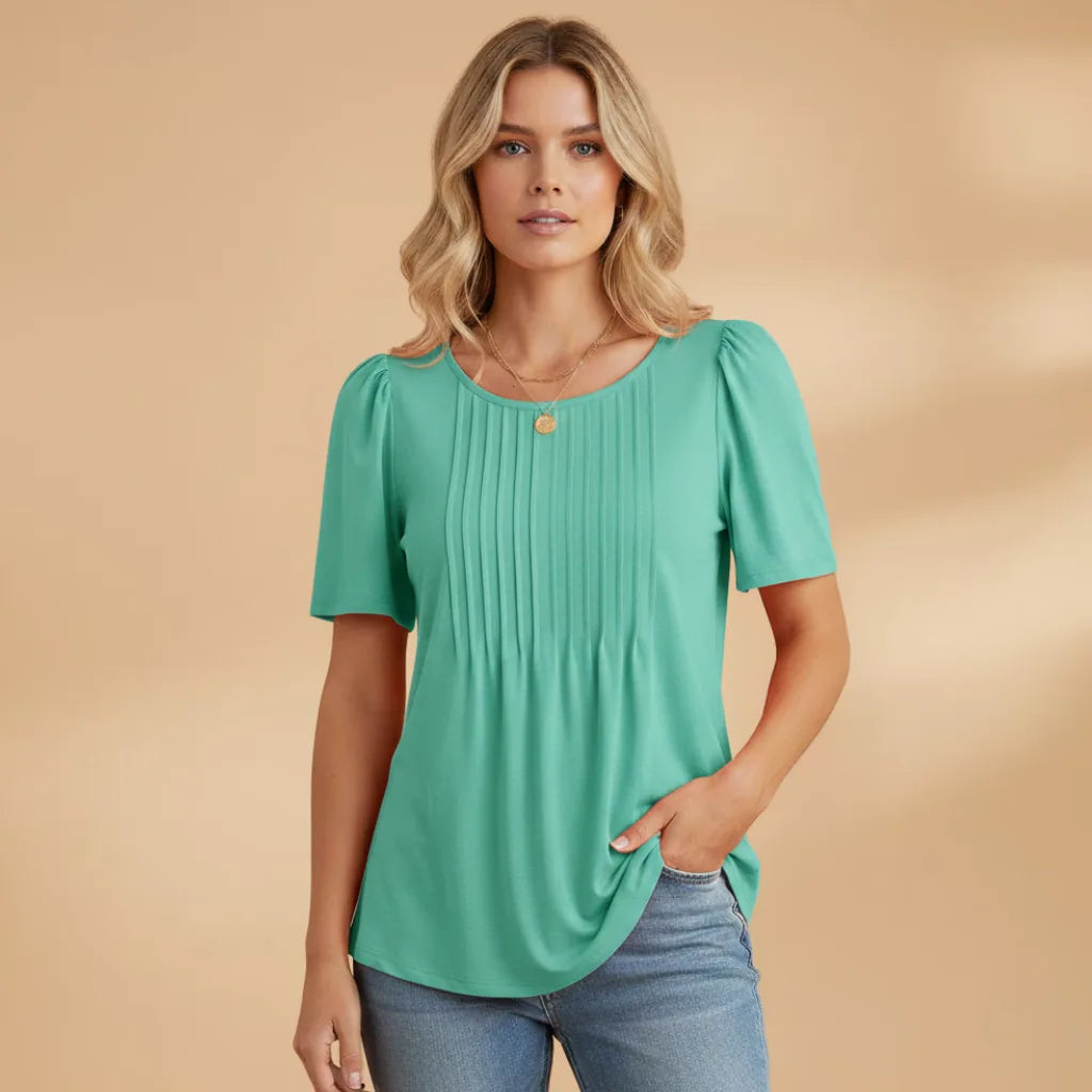 Grace | Refined Women's Puff Sleeve T-Shirt with Pleated Front