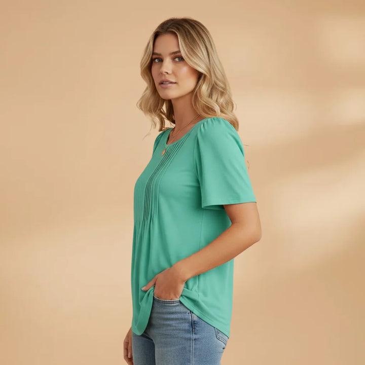 Grace | Refined Women's Puff Sleeve T-Shirt with Pleated Front