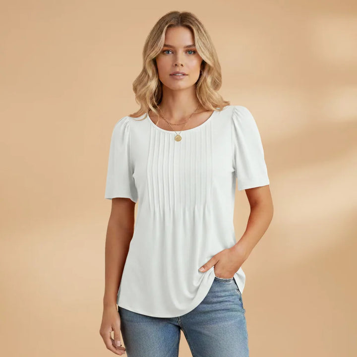 Grace | Refined Women's Puff Sleeve T-Shirt with Pleated Front