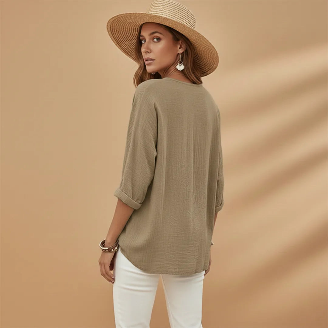 Sienna | Stylish V-Neck Button-Up T-Shirt