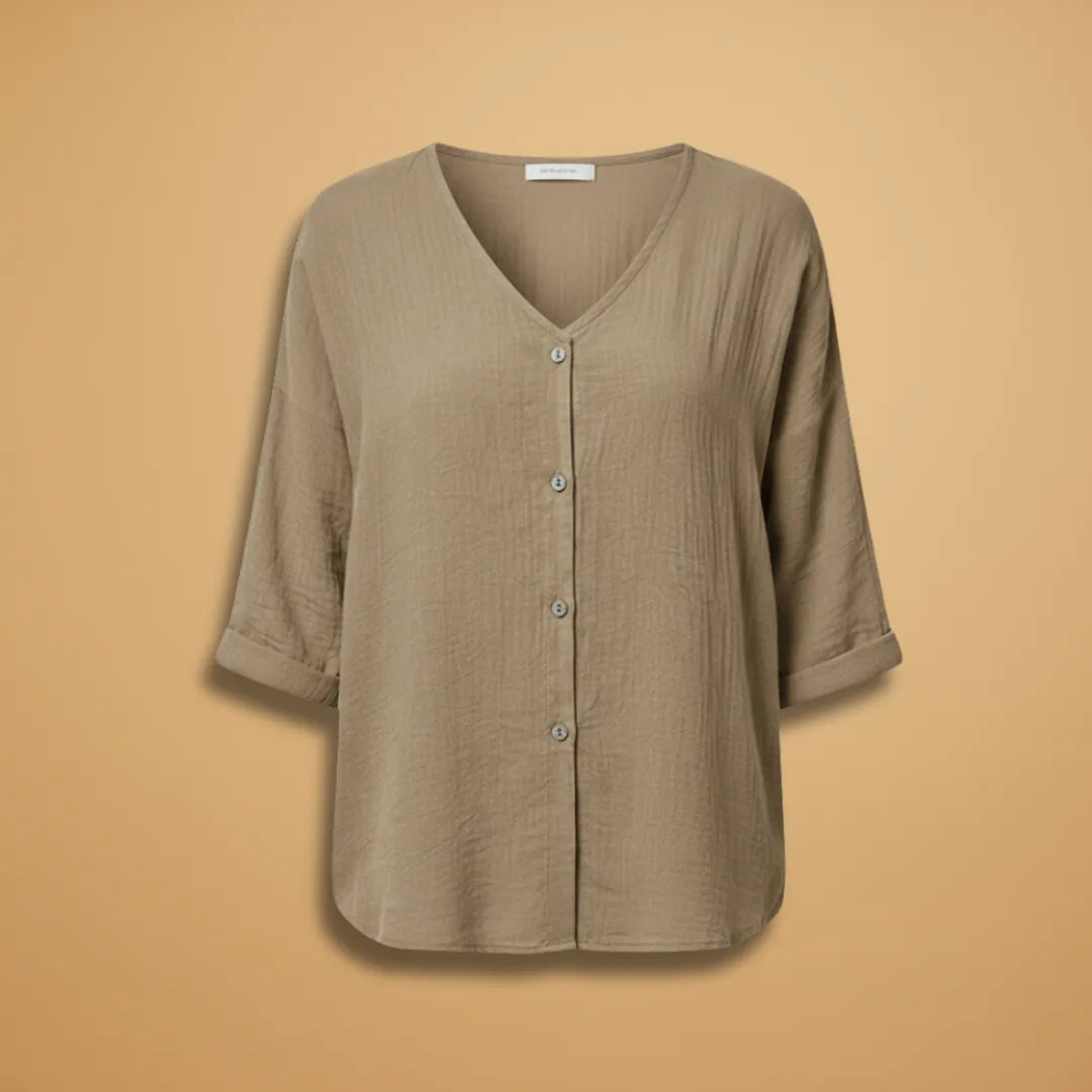 Sienna | Stylish V-Neck Button-Up T-Shirt