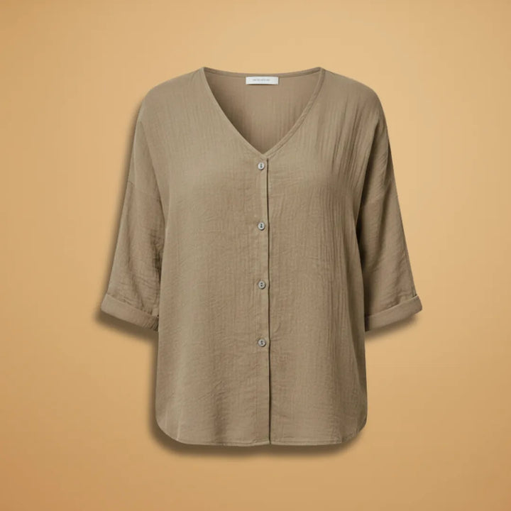Sienna | Stylish V-Neck Button-Up T-Shirt