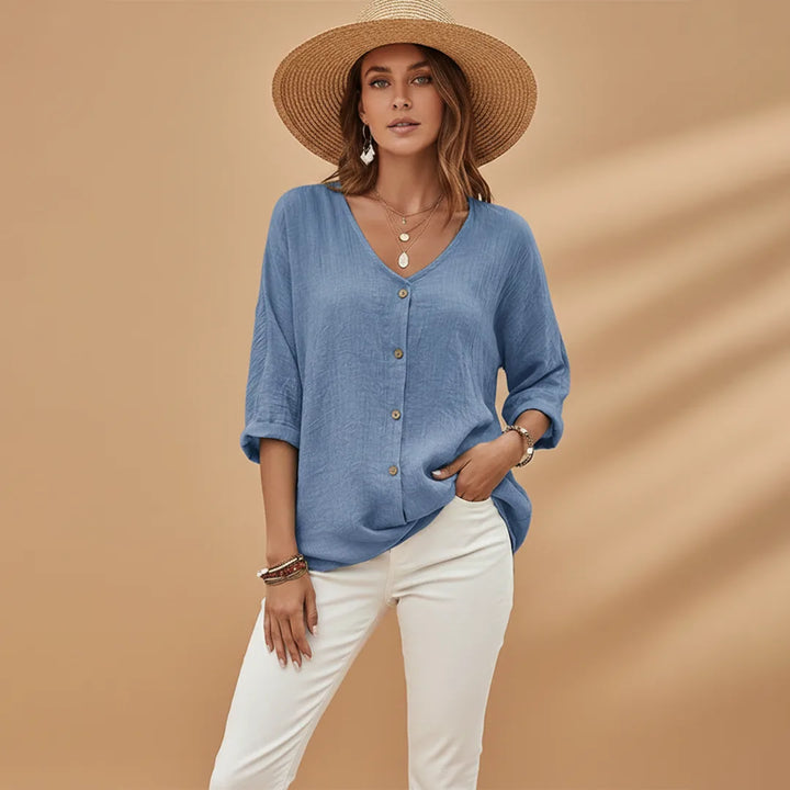 Sienna | Stylish V-Neck Button-Up T-Shirt