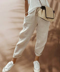 Women's Relaxed Tapered Linen Pants — Thea Drawstring Cropped