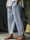 Women's Relaxed Textured Drawstring Linen Pants — Iris Wide-Leg Cropped