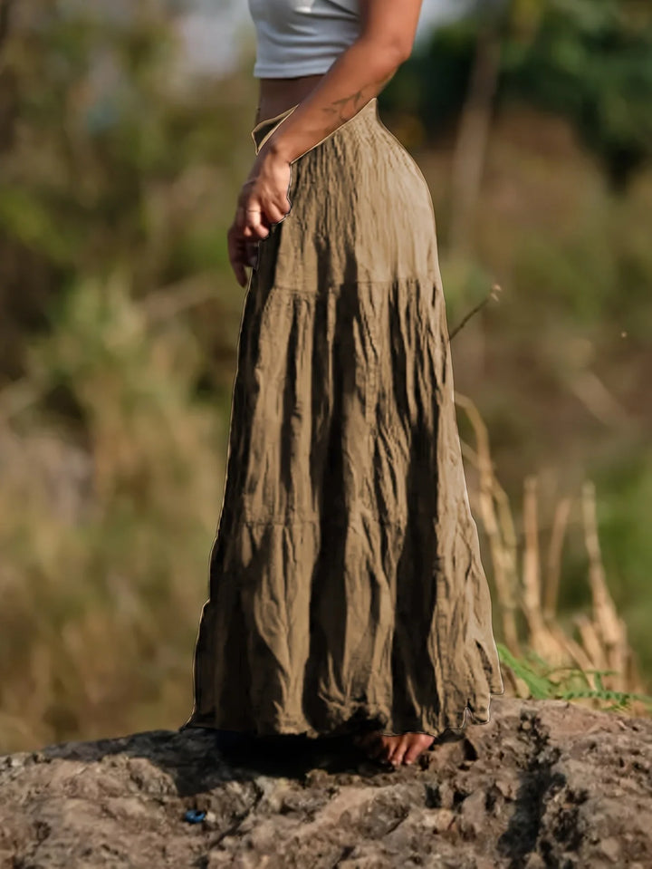 Brown Women's Tiered Maxi Skirt — Ingrid Relaxed Black Cotton - Side Angle