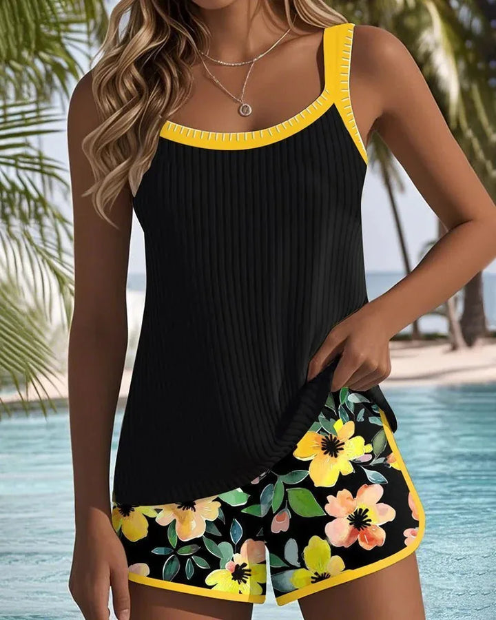 Margaret | Elegant Floral Tankini with Shorts