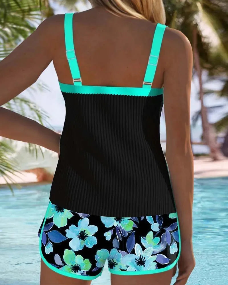 Margaret | Elegant Floral Tankini with Shorts