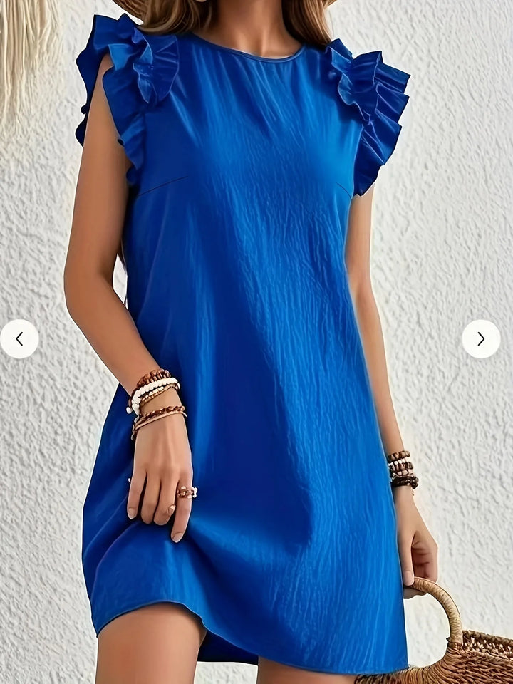 Elise | Royal Blue Dress With Ruffle Sleeves