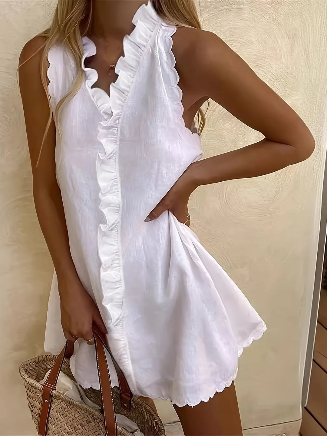 Astrid | Elegant Ruffle Halter Pink Midi Dress