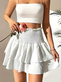 Women's Ruffled Smocked White Mini Skirt — Lucia Tiered High-Waisted
