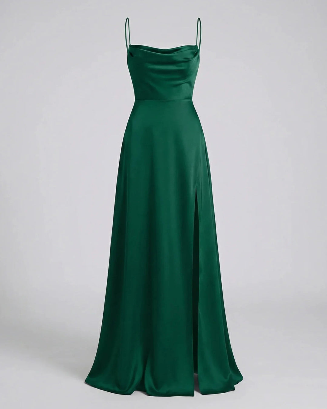 Green Women's Satin Cowl Neck Maxi Dress — Elsie Lace-Up Elegant - Flat Lay