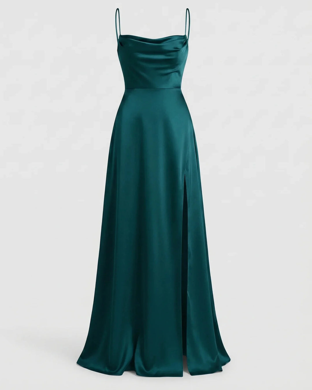 Teal Women's Satin Cowl Neck Maxi Dress — Elsie Lace-Up Elegant - Flat Lay