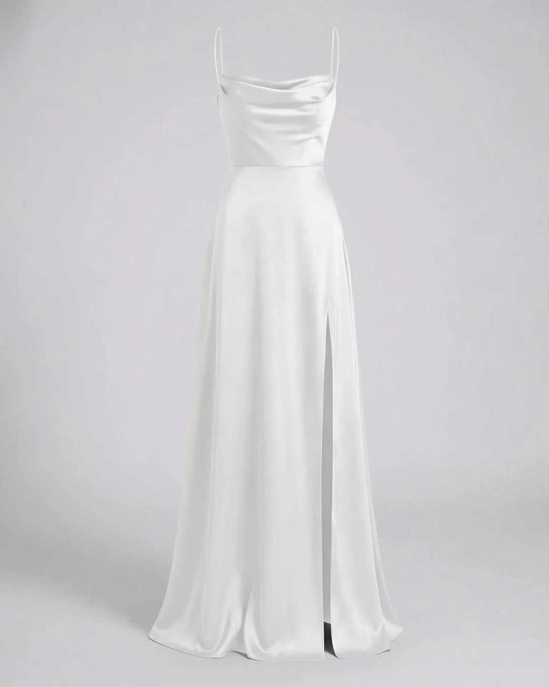 White Women's Satin Cowl Neck Maxi Dress — Elsie Lace-Up Elegant - Flat Lay